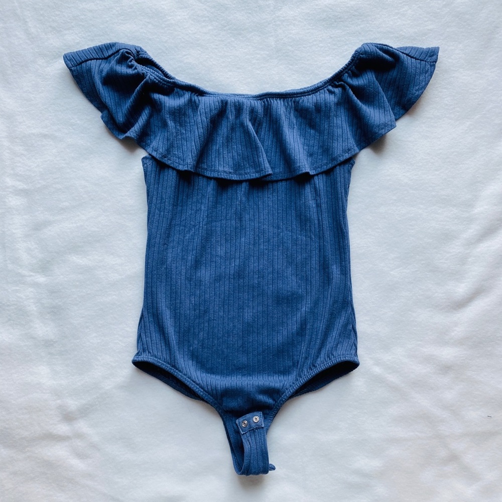 Kendall & Kylie off-shoulder blue bodysuit